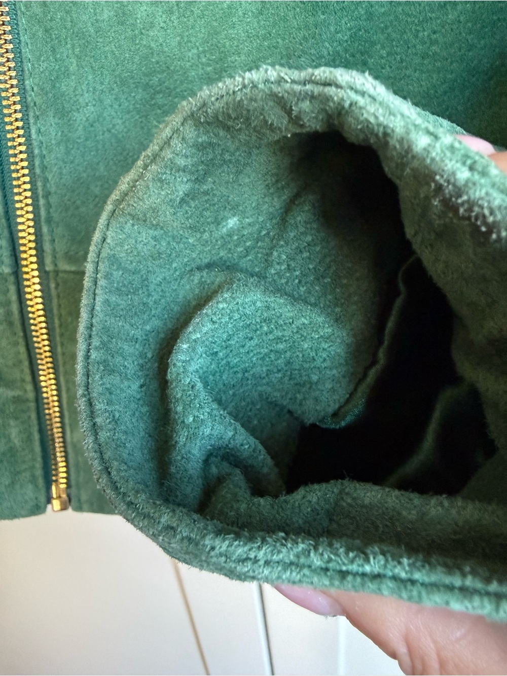 Guillaume Genuine Suede Leather Collarless Zip Front Jacket Emerald Green Size S - Picture 6 of 8